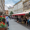 Market stalls in a street in Prague