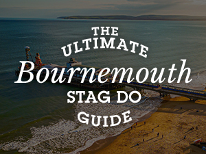 Bournemouth Pier with 'The Ultimate Bournemouth Stag Do Guide' layered over it. 
