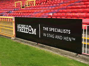 LNOF's board at Gateshead Stadium's pitch side 