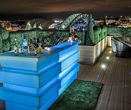 The views from Sky Lounge bar in Newcastle, with views over The Sage and The Tyne Bridge 