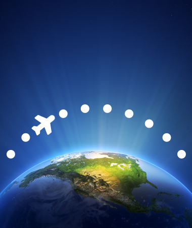 Flight Finder Icon - Plane over Globe