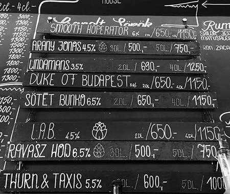 A blackboard with all of the craft beer selection on