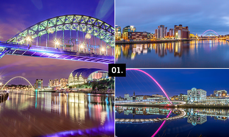 Three tiled images - including two iconic Newcastle bridges and one of the quayside