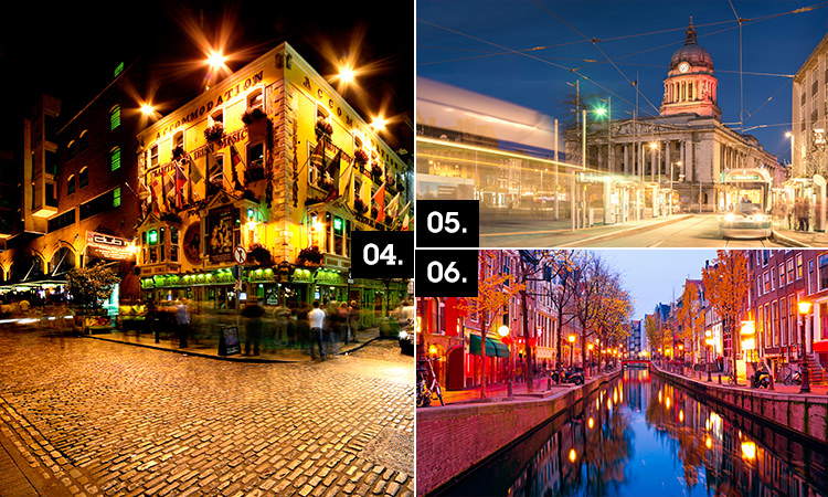 Three tiled images of Dublin, Nottingham and Amsterdam