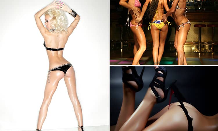 Three tiled images of strippers