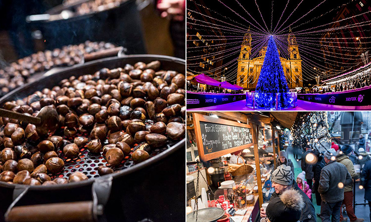 Three tiled images of the Budapest Christmas markets