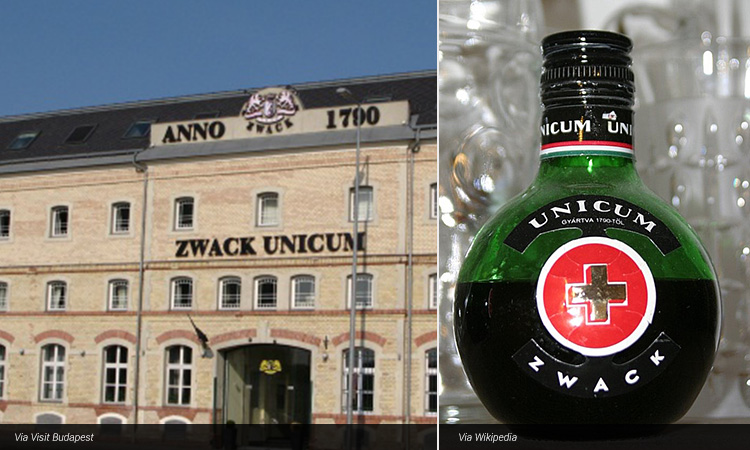 The Zwack Unicum factory and a bottle of the spirit