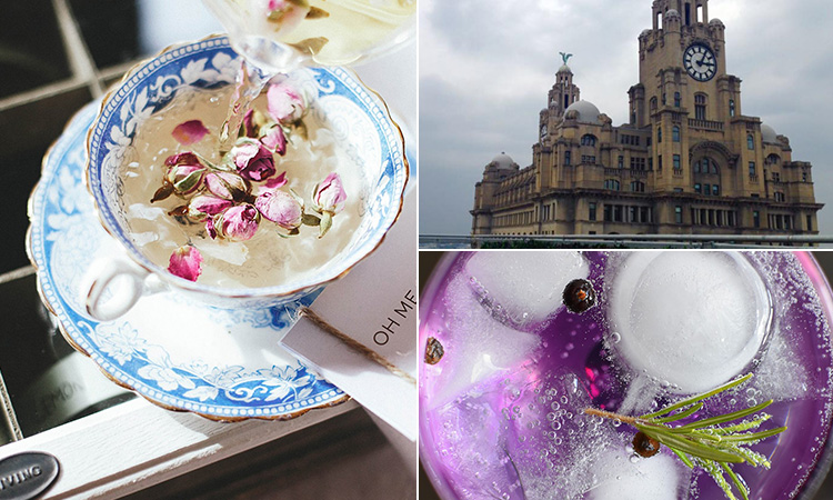 Three tiled images, one of the views from Goodness Gracious Roof Garden, and two of the drinks you can get there