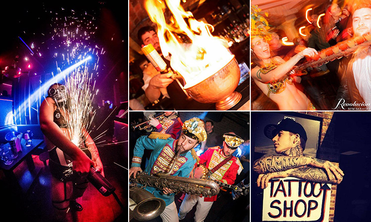 Five tiled images of different nightlife spots in Liverpool, including Ink Bar and Revolucion De Cuba