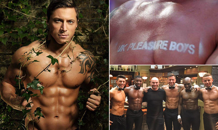 Three tiled images of the pleasure boys and their rippling muscles
