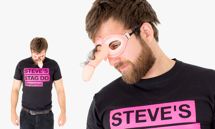 Men wearing willy eye masks