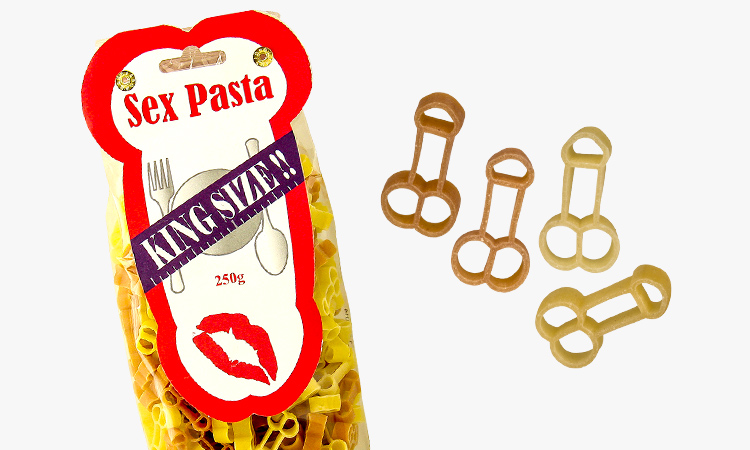Penis shaped pasta in four different coulours
