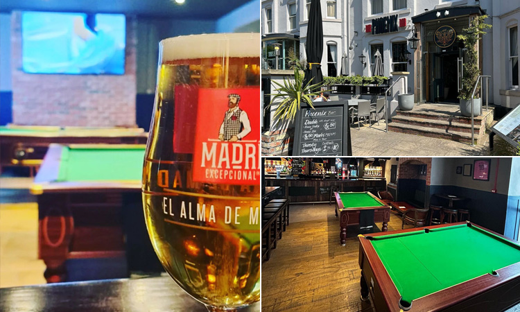 Three tiled images of Phoenix Bar in Jesmond - including one of a pint, the exterior, and pool tables