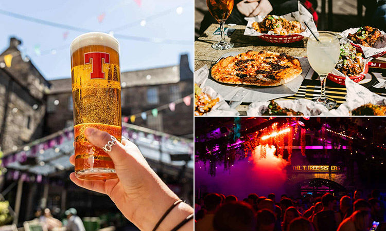 The interior of Bier Keller, Newcastle, with wooden benches and seats