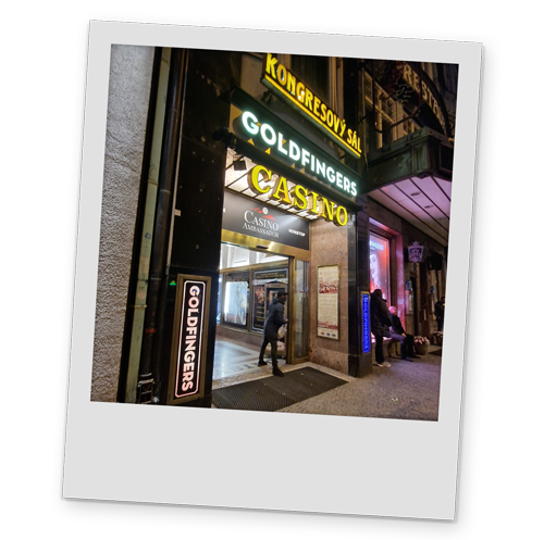 A polaroid style image of the exterior of Goldfingers