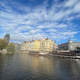  An Image of Prague's river and buildings