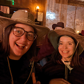  Hannah, Zoe and Beth wearing cowboy hats 