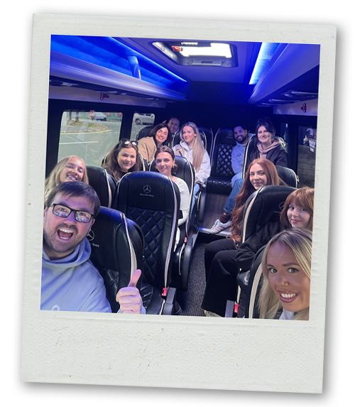 Team LNOF on the bus to the Harcourt Hotel