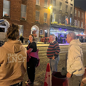  Team LNOF taking their bags off the mini bus and arriving at the Harcourt 