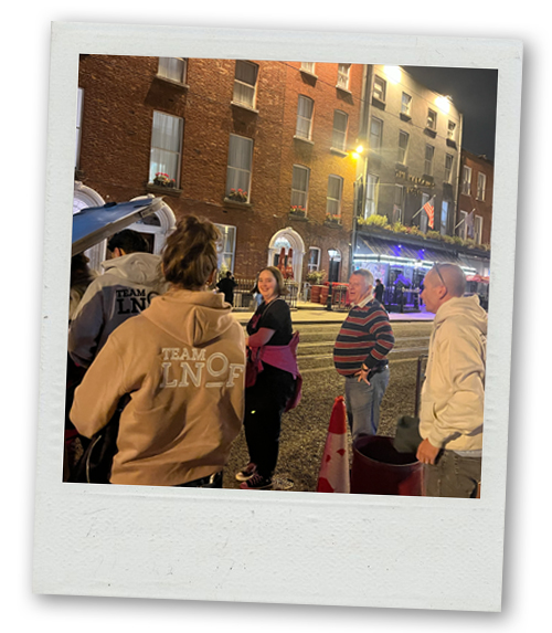 Team LNOF taking their bags from the airport transfer bus ready to check in to the Harcourt