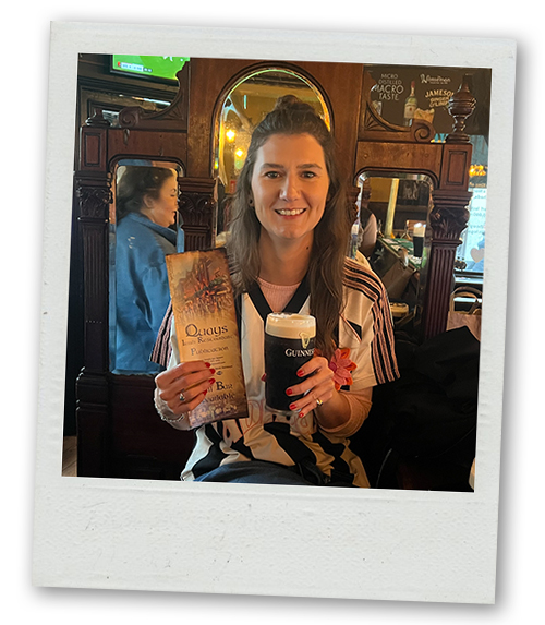 Frankie sat in a bar with a Guinness and a bar menu