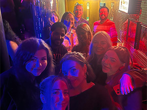  LNOF staff posing for the camera on the guided bar crawl 