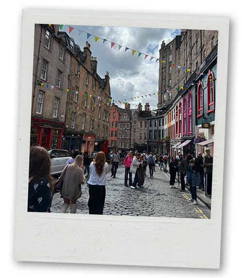 A street in Edinburgh with colourful bunting