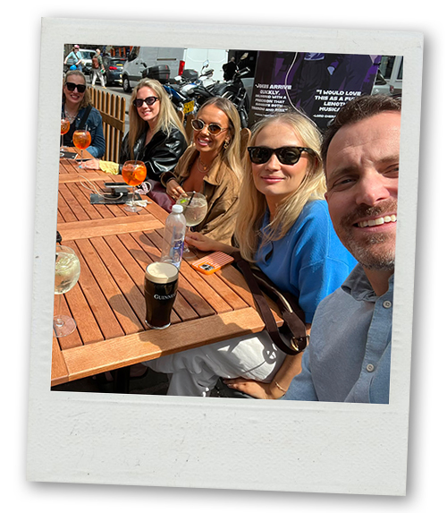 Team LNOF day drinking in a beer garden in Edinburgh