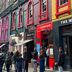  A colourful street in Edinburgh including a shop called The Whisky Shop 