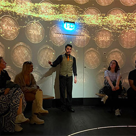  Team LNOF sat in a whisky barrel simulator as part of the Scotch whisky experience 