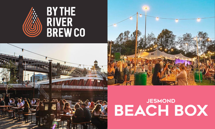 By The River & Jesmond Beach Box, Newcastle. Image montage featuring dog stag do. Bar crawl pub #7 & #8