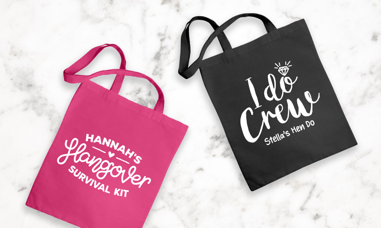 Photo of two personalised hen do tote bags