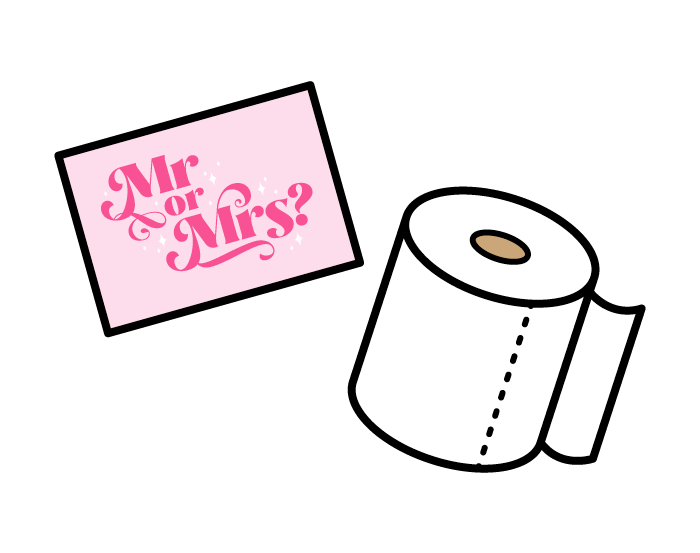 An illustration of a mr or mrs card and a toilet roll