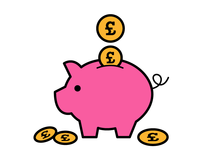 An illustration of a piggy bank with money going in to it.