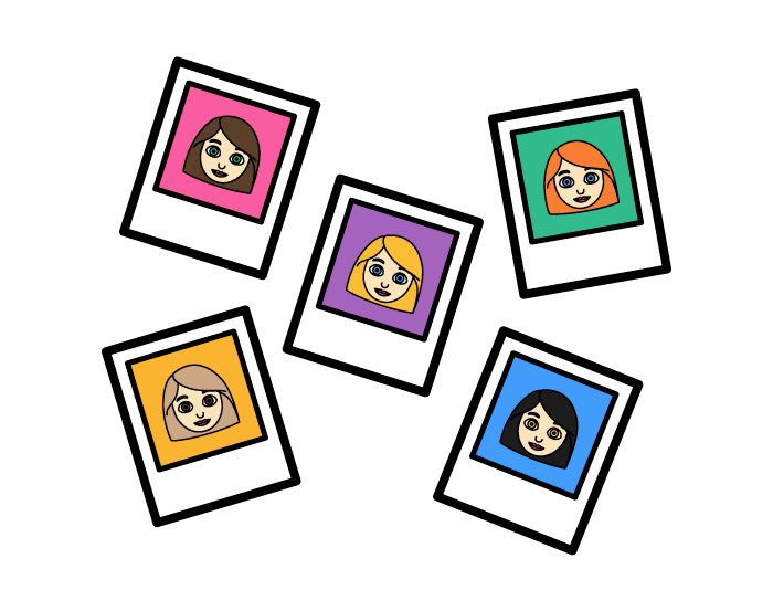 An illustration of five polaroids