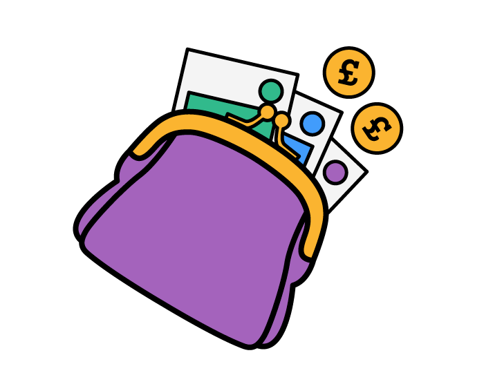An illustration of a purse with money in it