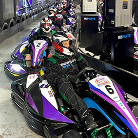 Team LNOF lining up in go karts at Teamsport Newcastle