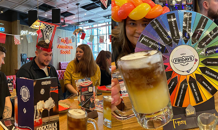 Two images of games at a table in TGI Fridays Newcastle