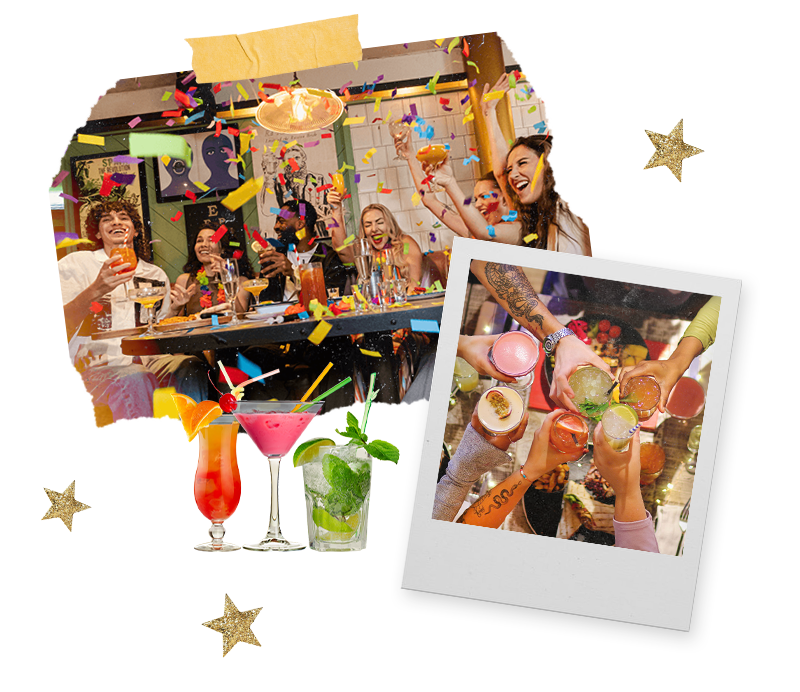 Two Polaroids of hen dos doing a bottomless brunch