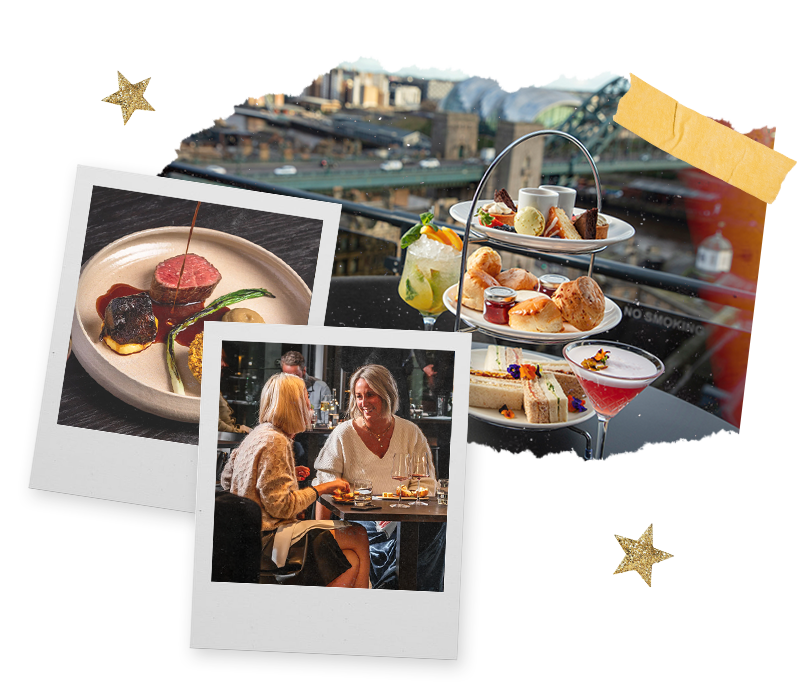 Three Polaroids of afternoon tea in Newcastle