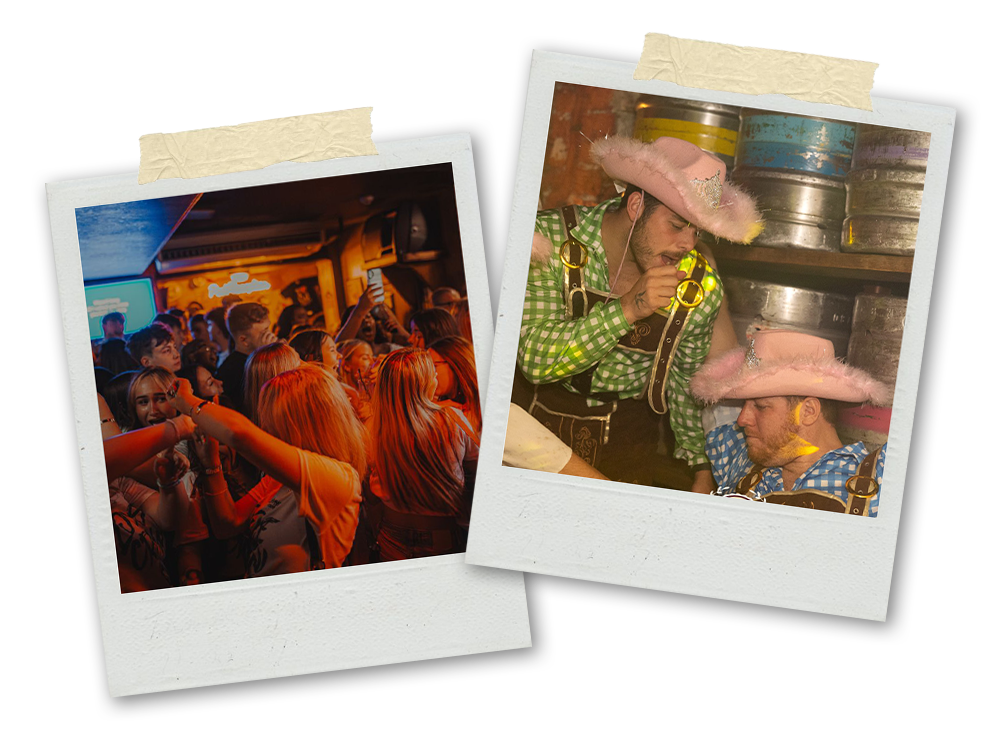 Two Polaroid photos of people partying in the Bigg Market