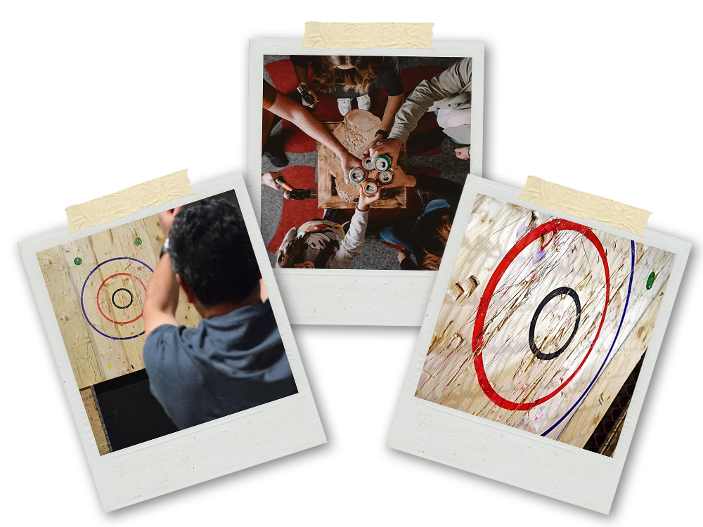Three Polaroids of axe throwing