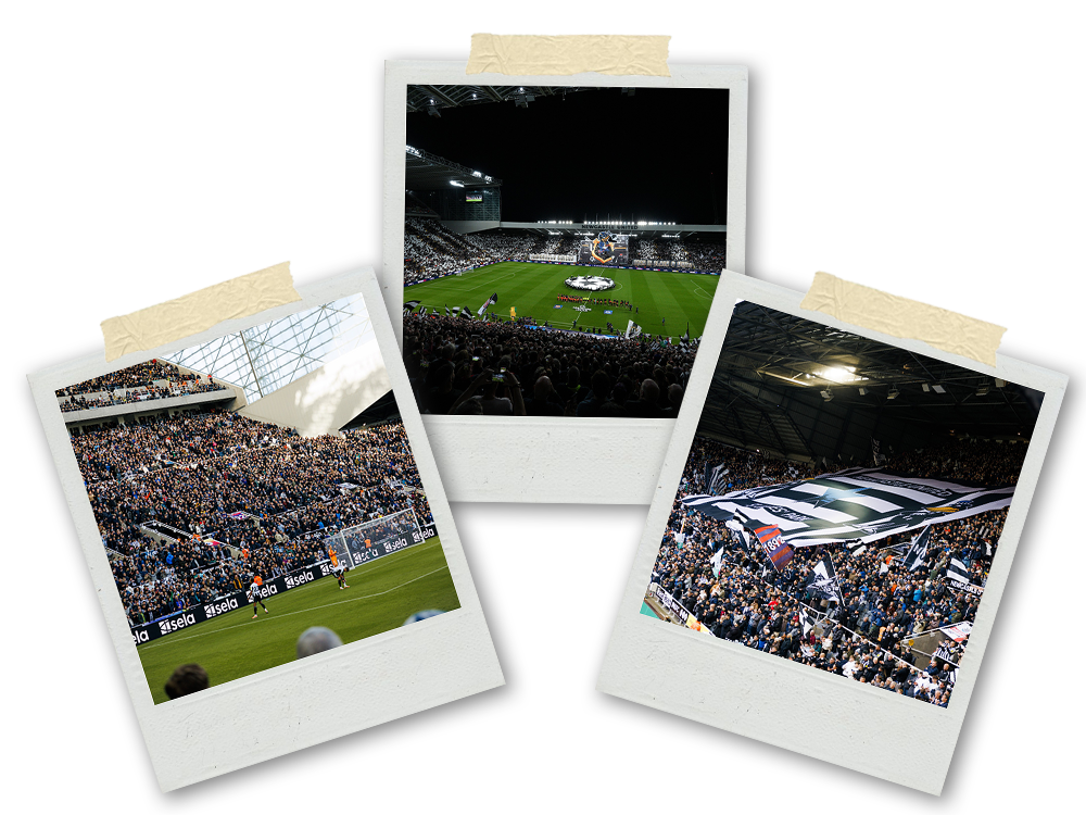 Three Polaroid pictures of St James' Football Ground