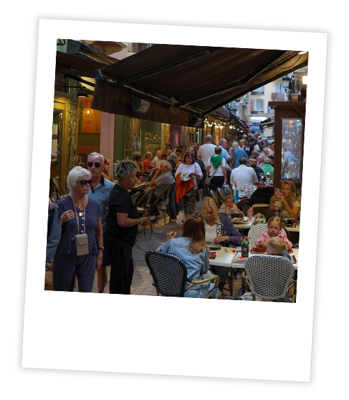 A Polaroid of Tapas Alley which is a street with lots of outdoor seating where you can enjoy tapas