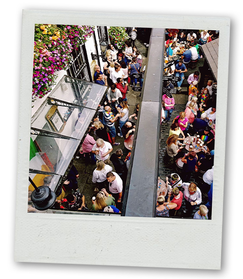 A Polaroid of the courtyard at the Brazen Head pub