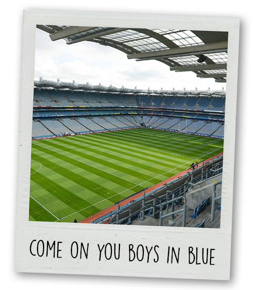 A Polaroid of Croke Park with the caption of Come On You Boys in Blue