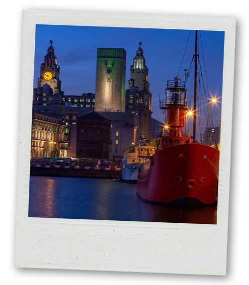 A Polaroid of Albert Dock in the evening