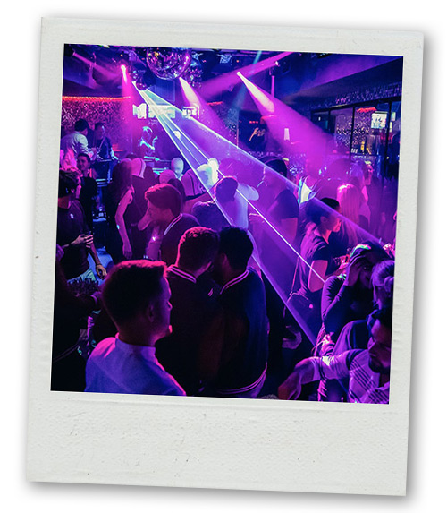 A Polaroid of a nightclub