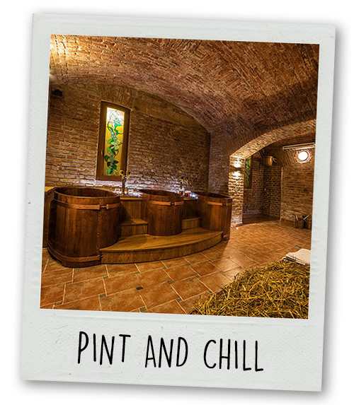 A Polaroid of a beer spa with the caption Beer and Chill