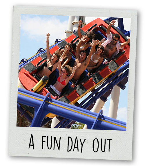 A Polaroid of a water coaster at Aquashow with the caption A Fun Day Out